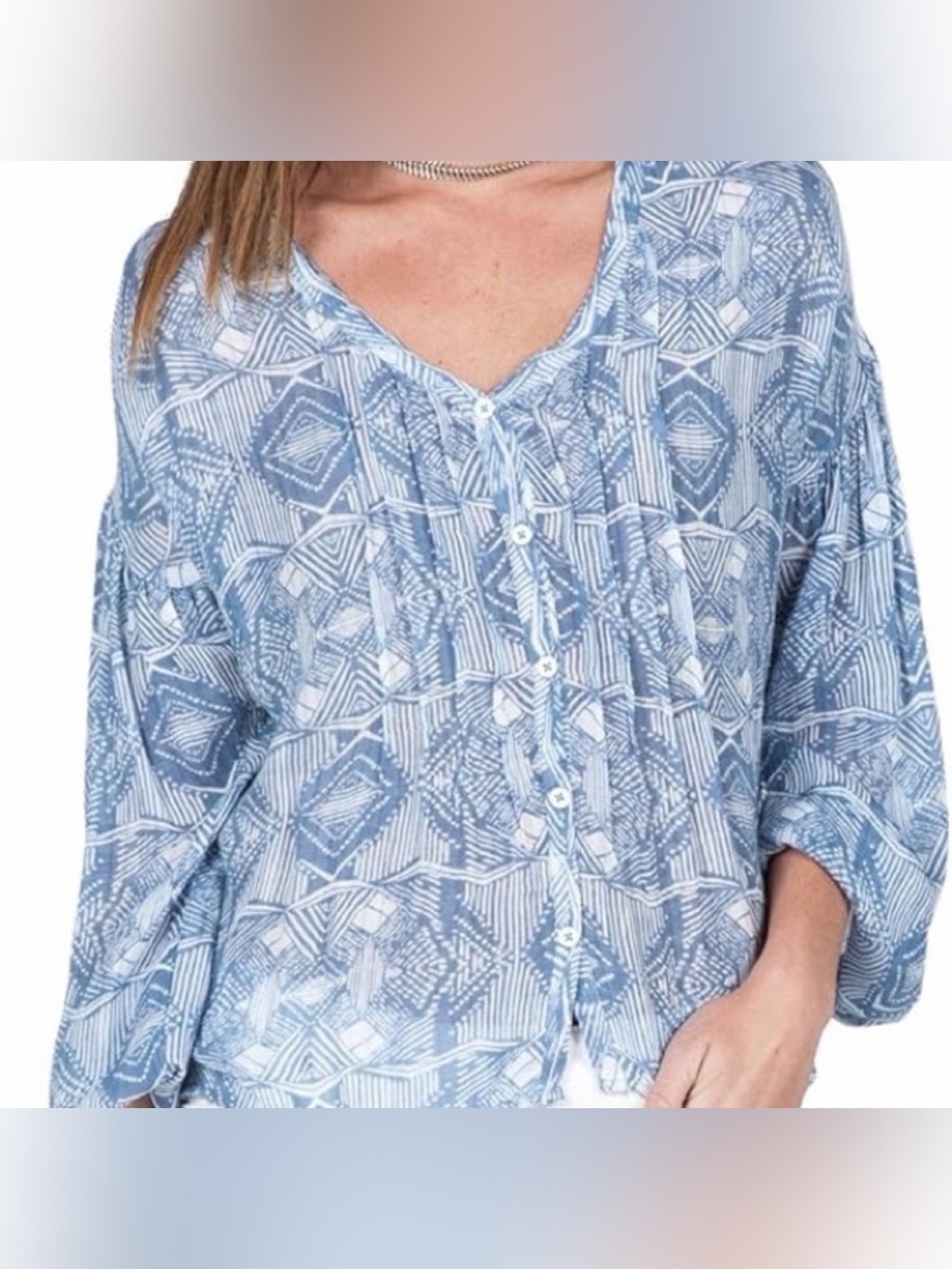 Volcom Shutterbug Peasant Blouse or Cover-up in Indigo Tribal Print Size XS NWT